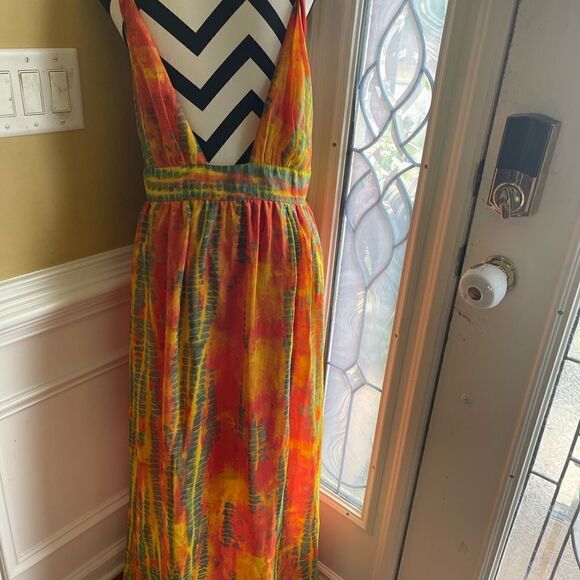 NWT Ellen Weaver multi marble color orange,yellow & green.Maxi dress SZ2X - Picture 6 of 11